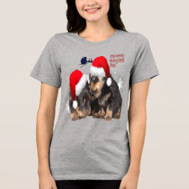子犬のホワイトクリスマス サンタクロースのそり トライブレンドTシャツ