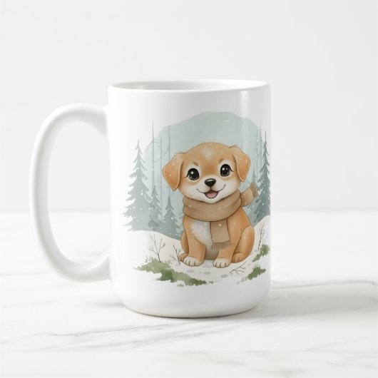 子犬のマグカップ, 水彩犬のギフト, あたたかな動物の芸術, W コーヒーマグカップ (左)