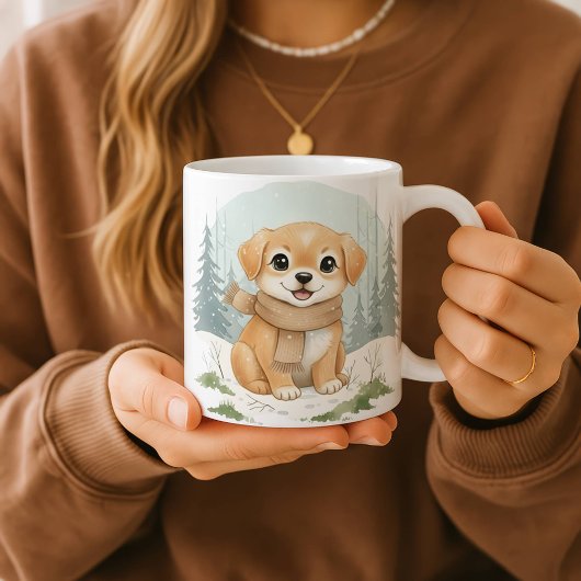 子犬のマグカップ、水彩画の犬のギフト、ほっこりとした動物アート、W コーヒーマグカップ