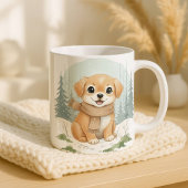 子犬のマグカップ、水彩画の犬のギフト、ほっこりとした動物アート、W コーヒーマグカップ