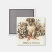 子犬のメリークリスマスヴィンテージ磁石 マグネット (正面/裏面)