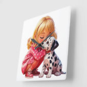 子犬のラブ スクエア壁時計 (傾斜)