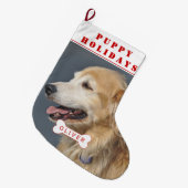 子犬の休日の犬ペット赤いクリスマスの写真 ラージクリスマスストッキング (正面 (吊り時))