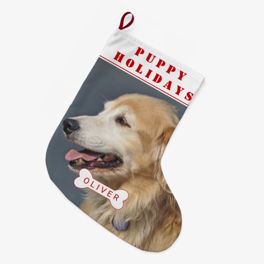 子犬の休日の犬ペット赤いクリスマスの写真 ラージクリスマスストッキング (正面 (吊り時))