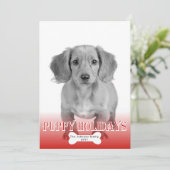 子犬の休日の骨の赤いペットのクリスマスフォト シーズンカード (スタンド正面)
