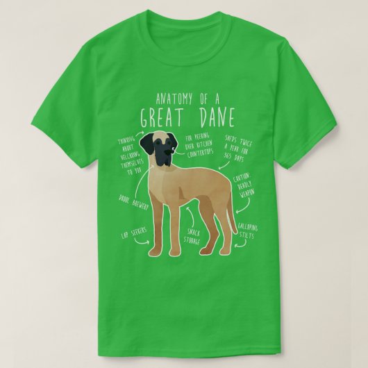 子犬の偉大なデーン解剖学 Tシャツ (デザイン正面)