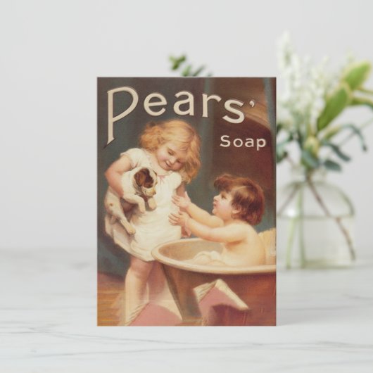 子犬の入浴 ヴィンテージ アンティーク ノートカード (スタンド正面)