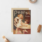 子犬の入浴 ヴィンテージ アンティーク ノートカード (正面/裏面インサイチュ)