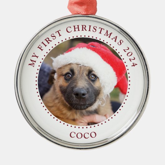 子犬の写真のクリスマスオーナメント メタルオーナメント (正面)