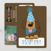 子犬の写真パーティーの両面誕生日 招待状 (正面/裏面)