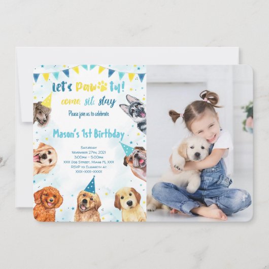 子犬の写真招待状 招待状 (正面)