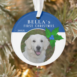 子犬の初のクリスマス セイヨウヒイラギの実のドッグペットフォト オーナメント