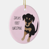 子犬の初めてのクリスマスかわいい犬の黒と茶色 セラミックオーナメント (右)