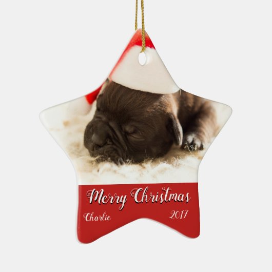 子犬の初めてのクリスマスのオーナメントはカスタマイズ セラミックオーナメント (右)