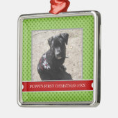 子犬の初めてのクリスマスの写真のオーナメント メタルオーナメント (左)