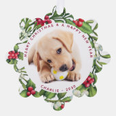 子犬の初めてのクリスマスカスタム2 Photo Mistletoe オーナメントカード (正面)