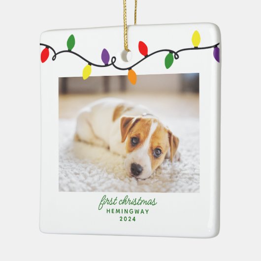 子犬の初めてのクリスマスカラフル写真 セラミックオーナメント (左)
