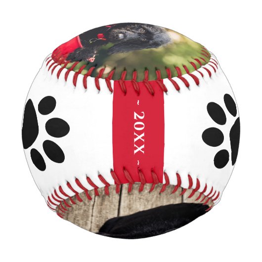 子犬の初めてのクリスマスドッグポーフォトコラージュ 野球ボール (裏面)