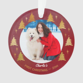 子犬の初めてのクリスマスパペットフォトレッドツリー オーナメント