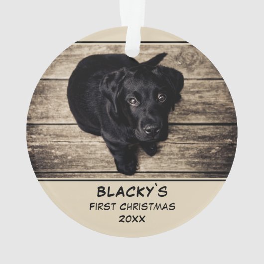 子犬の初めてのクリスマスパーソナライズされたペットの写真 オーナメント (裏面)