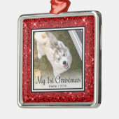 子犬の初めてのクリスマスフォト メタルオーナメント (左)