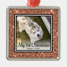 子犬の初めてのクリスマスフォト メタルオーナメント