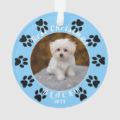 子犬の初めてのクリスマスブルーポードッグ写真 オーナメント (裏面)