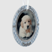 子犬の初めてのクリスマスブルーポープリントオーナメント オーナメント (正面)