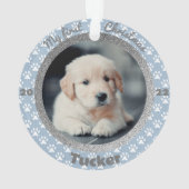 子犬の初めてのクリスマスブルーポープリントオーナメント オーナメント (裏面)