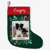 子犬の初めてのクリスマス写真と名前 スモールクリスマスストッキング (正面)