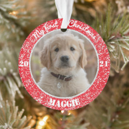 子犬の初めてのクリスマス写真オーナメント オーナメント