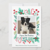 子犬の初めてのクリスマス写真水彩植物学 シーズンカード (正面)