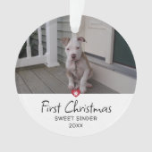 子犬の初めてのクリスマス写真 オーナメント (正面)