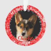 子犬の初めてのクリスマス写真 オーナメント (正面)