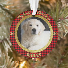 子犬の初めてのクリスマス写真 オーナメント
