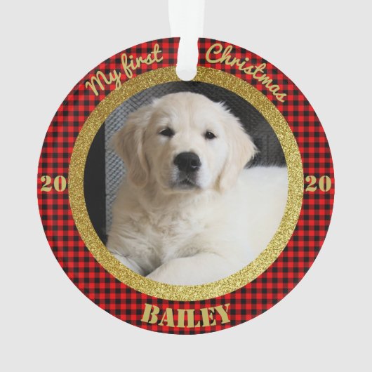 子犬の初めてのクリスマス写真 オーナメント (裏面)