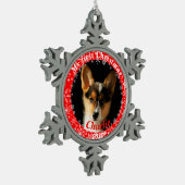 子犬の初めてのクリスマス写真 スノーフレークピューターオーナメント (左)