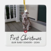 子犬の初めてのクリスマス写真 セラミックオーナメント (正面)