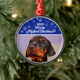 子犬の初めてのクリスマス写真 メタルオーナメント