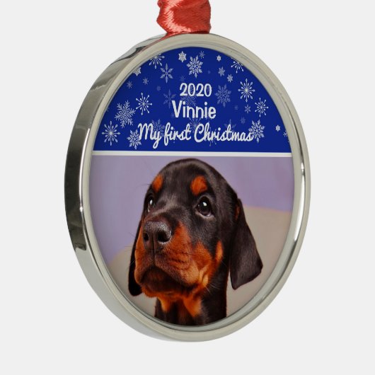 子犬の初めてのクリスマス写真 メタルオーナメント (右)