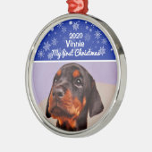 子犬の初めてのクリスマス写真 メタルオーナメント (左)