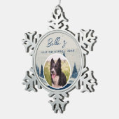 子犬の初めてのクリスマス冬林犬の写真 スノーフレークピューターオーナメント (右)