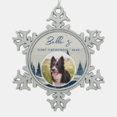 子犬の初めてのクリスマス冬林犬の写真 スノーフレークピューターオーナメント (正面)