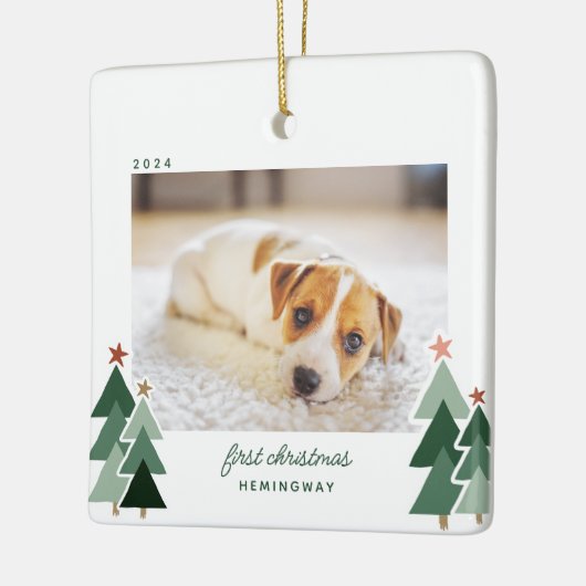 子犬の初めてのクリスマス素朴の写真 セラミックオーナメント (左)