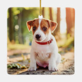 子犬の初めてのクリスマス素朴の写真 セラミックオーナメント (裏面)