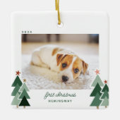 子犬の初めてのクリスマス素朴の写真 セラミックオーナメント (正面)
