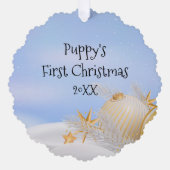 子犬の初めてのクリスマス記念 オーナメントカード (正面)