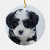 子犬の初めてのクリスマス セラミックオーナメント (正面)