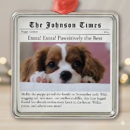 子犬の初めてのクリスマス 新しい犬の写真新聞 メタルオーナメント