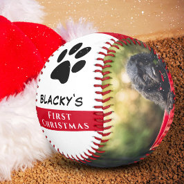 子犬の初めてのクリスマス 犬の足の写真コラージュ 野球ボール